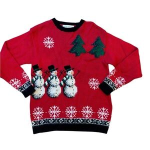 Vtg Marisa Christina Sweater Handknit Christmas Snowman Size Medium